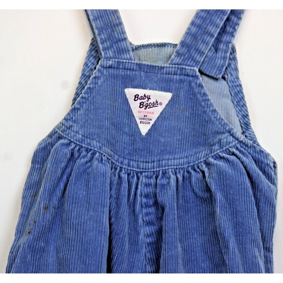 VTG Oshkosh Blue Corduroy Overalls Bubble Romper Girls 18 months Flowers Winter - Picture 7 of 11